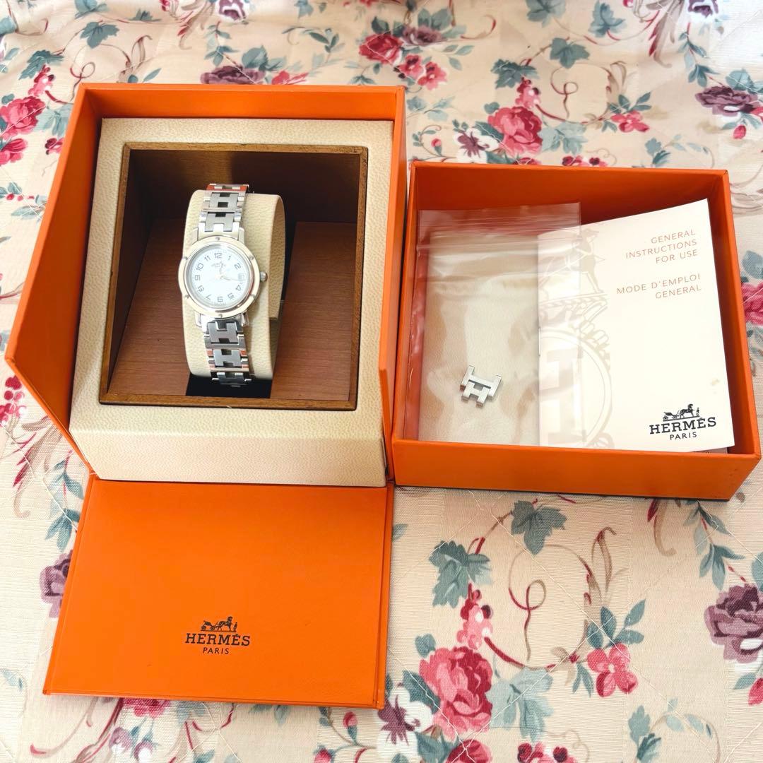 【未使用】HERMES クリッパー 腕時計 シルバー ホワイト 外箱付き