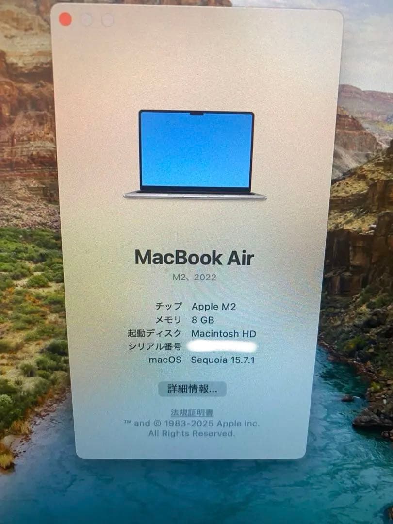 【美品】MacBookAir M2 13.6インチ2022バッテリー99%