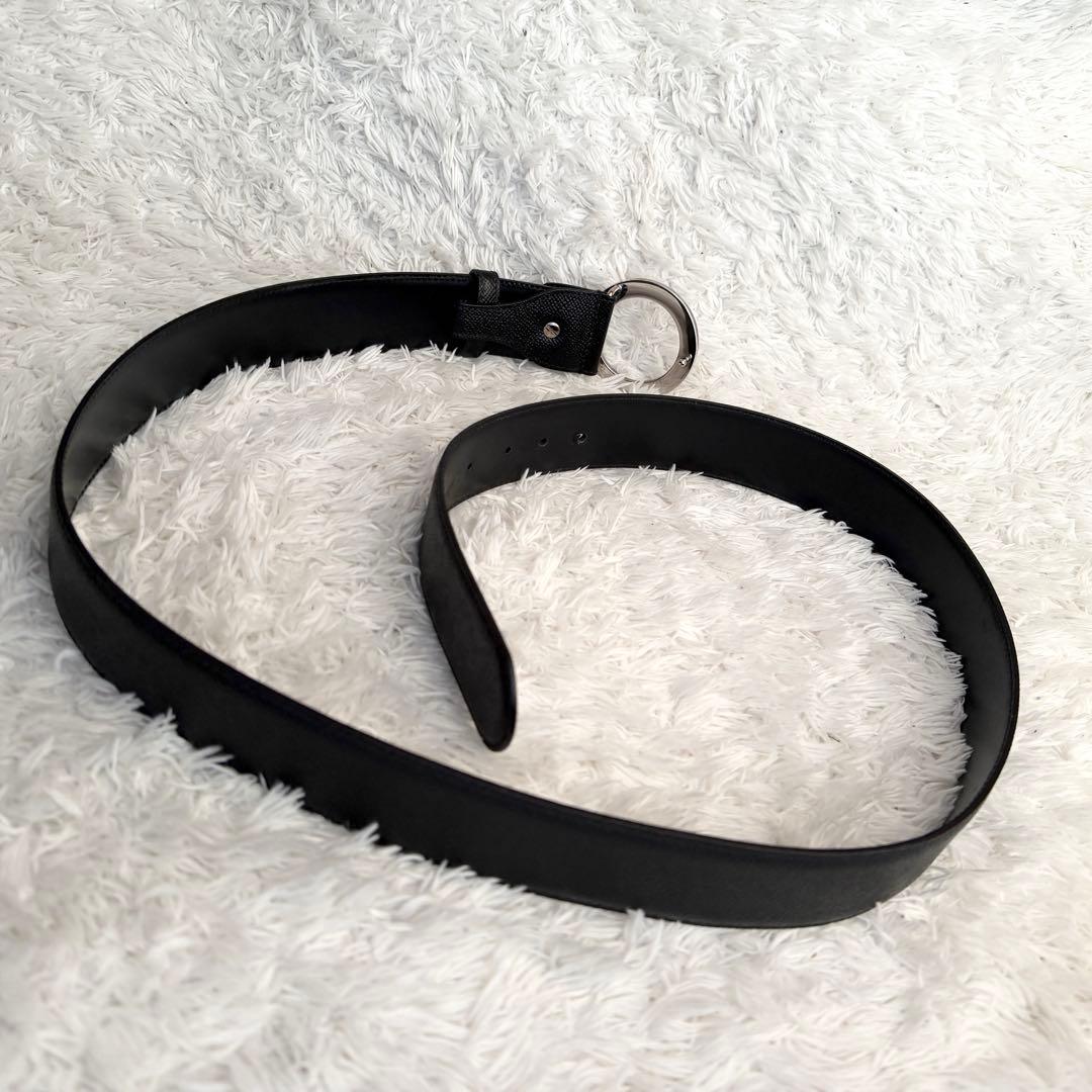 【美品】 ブルガリ ベルト ロゴマニア サークルロゴ シルバー金具 ブラック