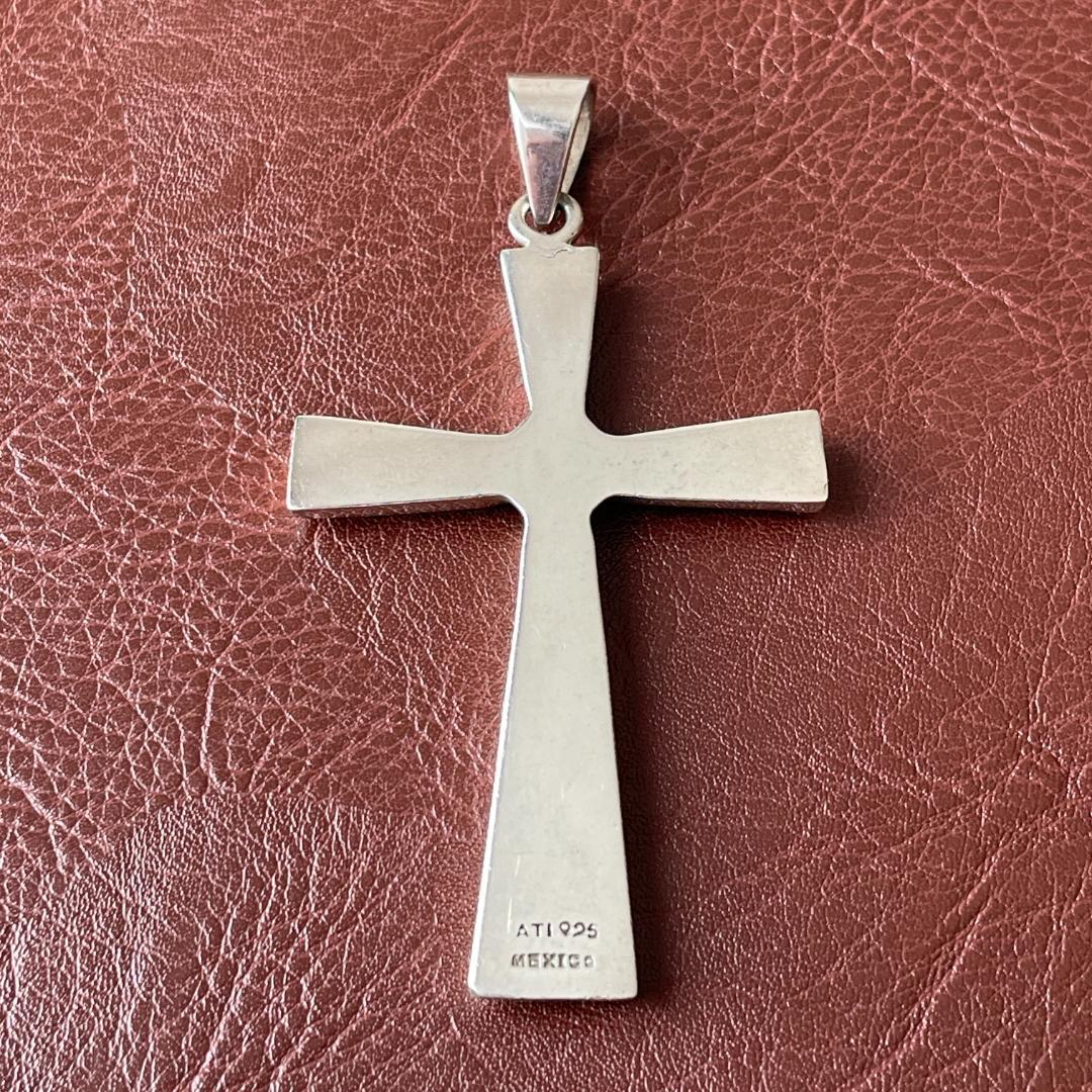 ビンテージ シルバー925 クロスネックレス メキシコ刻印 ペンダント重厚 希少