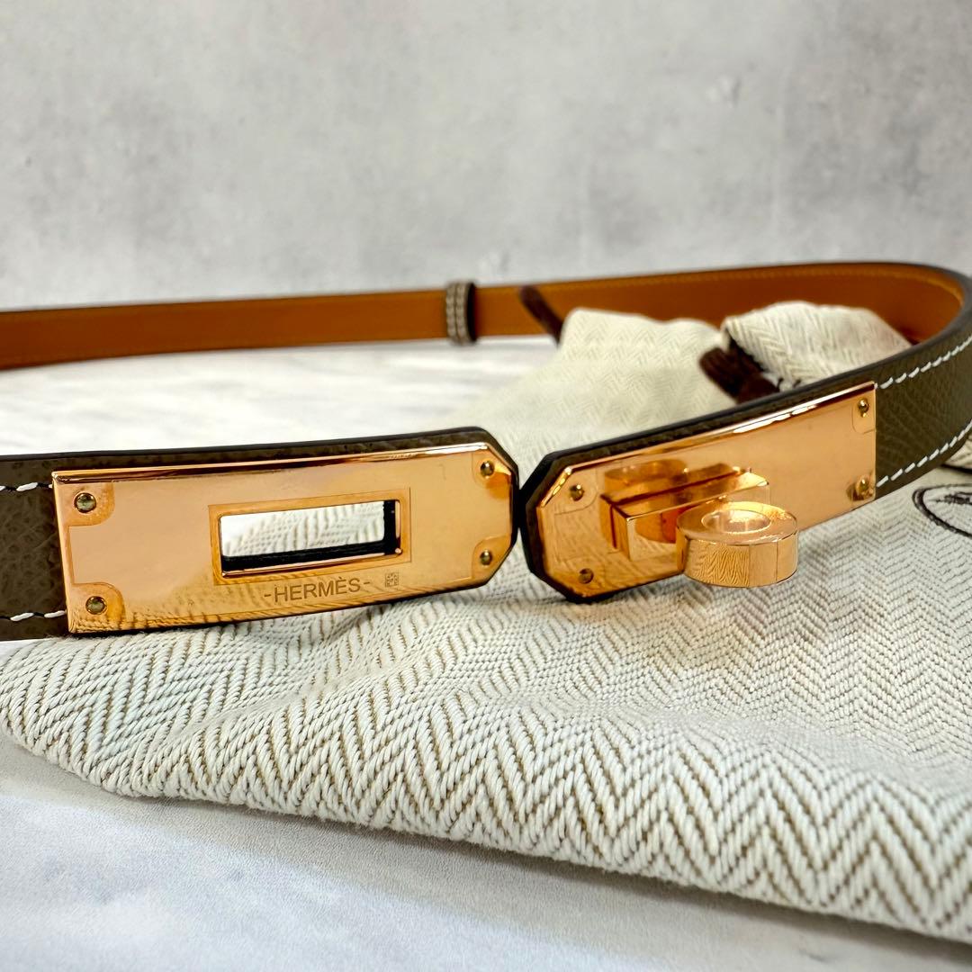 新品未使用 HERMES エルメス ケリーベルト エトゥープ PKGLD金具 W