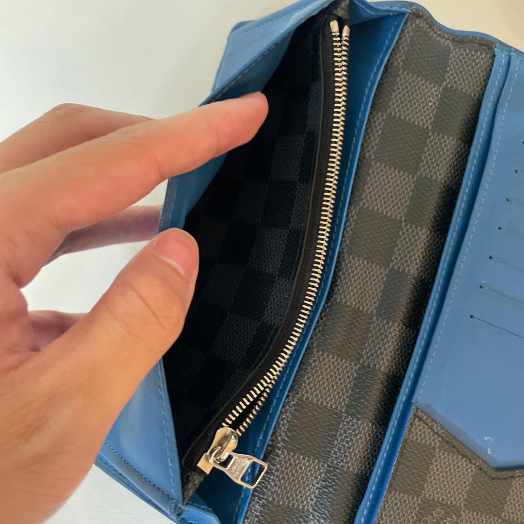 ダミエパターン ブラック ブルー 長財布