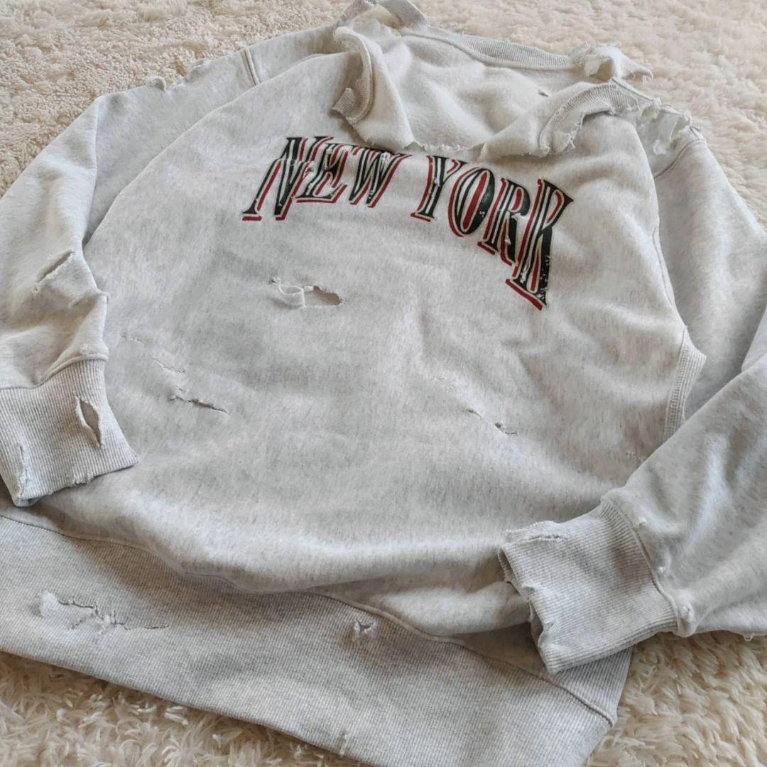 半壊 襤褸 クラッシュ NEW YORK ボロ加工 トレーナー 常田大希 L