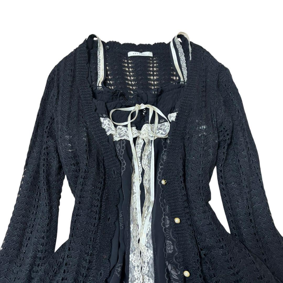 00's axes femme ニットカーディガン リボン 透かし編み