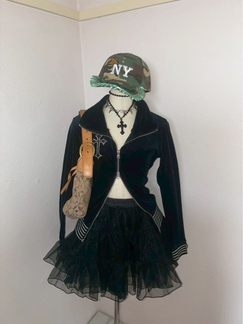 y2k ダークコア十字架銀刺繍　ベロアWジップゴシック平成　マクブリンククロス