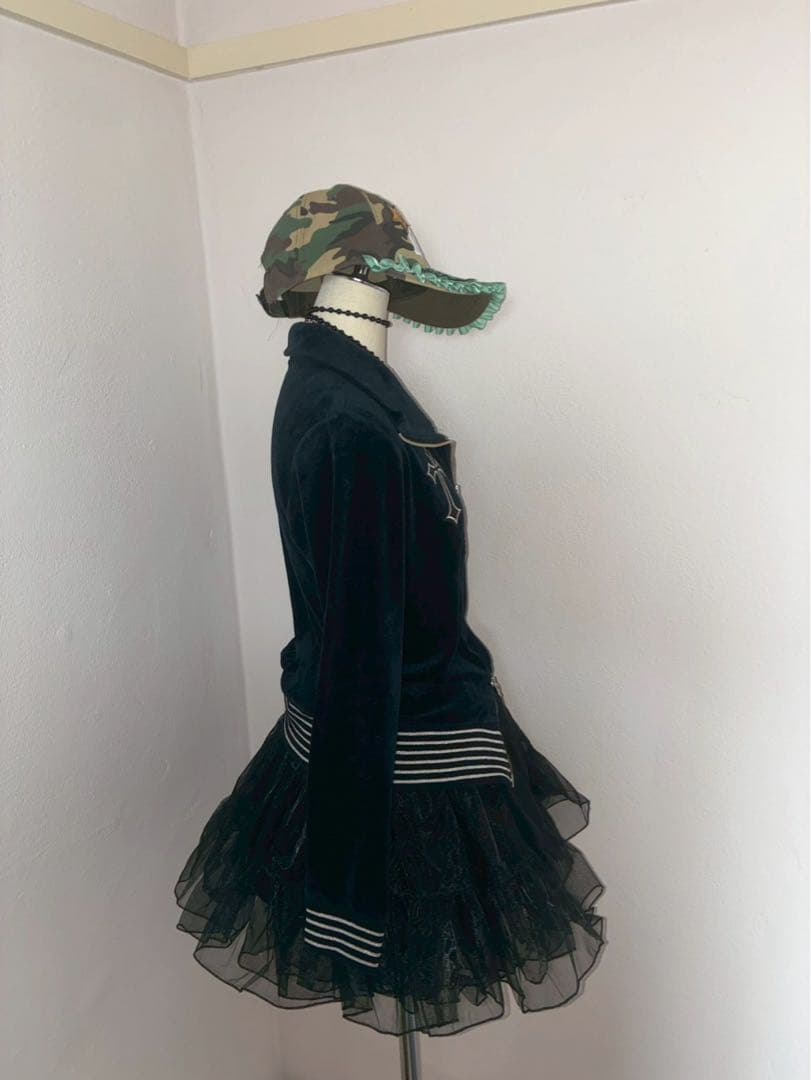 y2k ダークコア十字架銀刺繍　ベロアWジップゴシック平成　マクブリンククロス