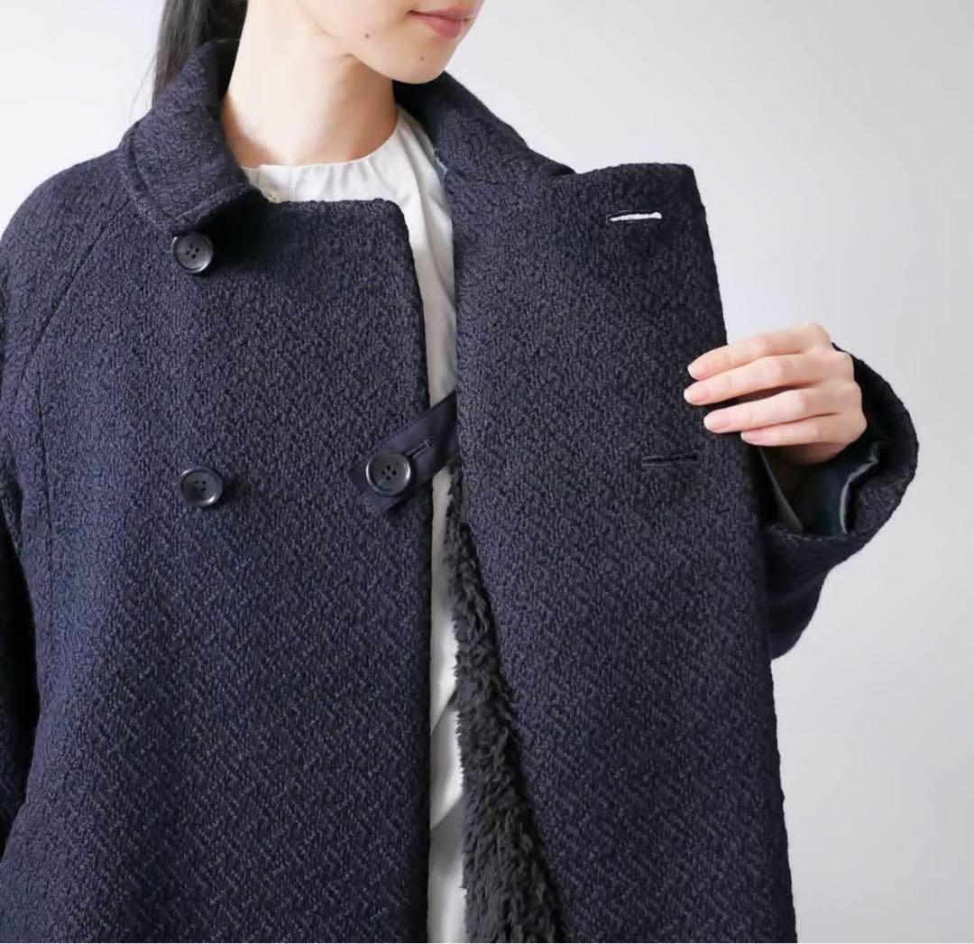 BLUEBLUEJAPAN【ユキフブキウール ダブルブレストハーフコート】 防寒