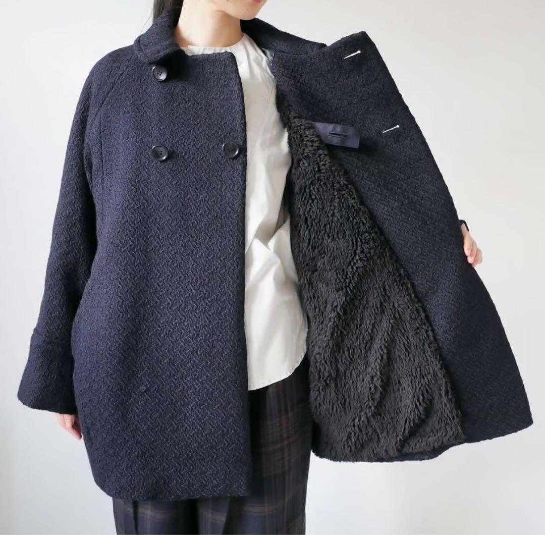 BLUEBLUEJAPAN【ユキフブキウール ダブルブレストハーフコート】 防寒