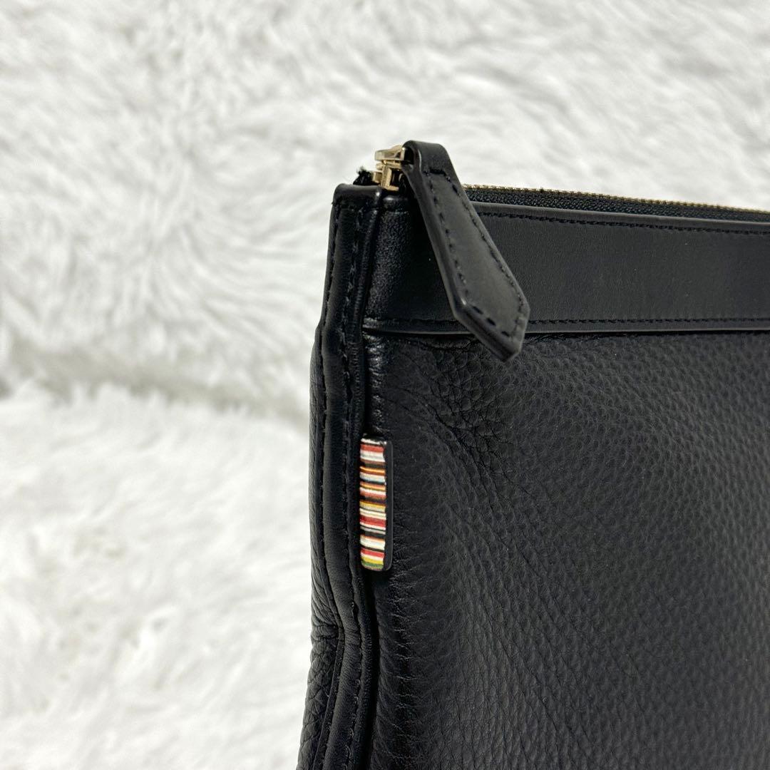 美品✨ ポールスミス 2way クラッチバッグ マルチストライプ シボ革 黒