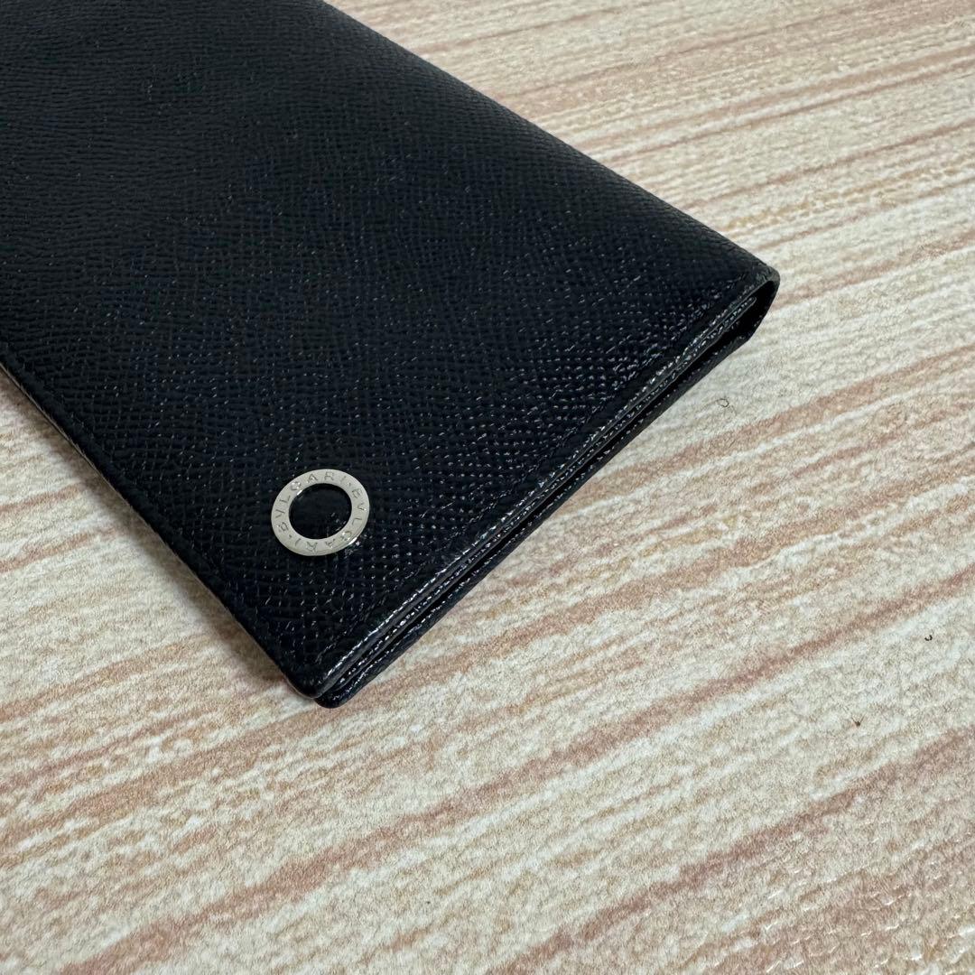 【ほぼ未使用】BVLGARI レザー 長財布 サークルロゴ ブラック ブルー
