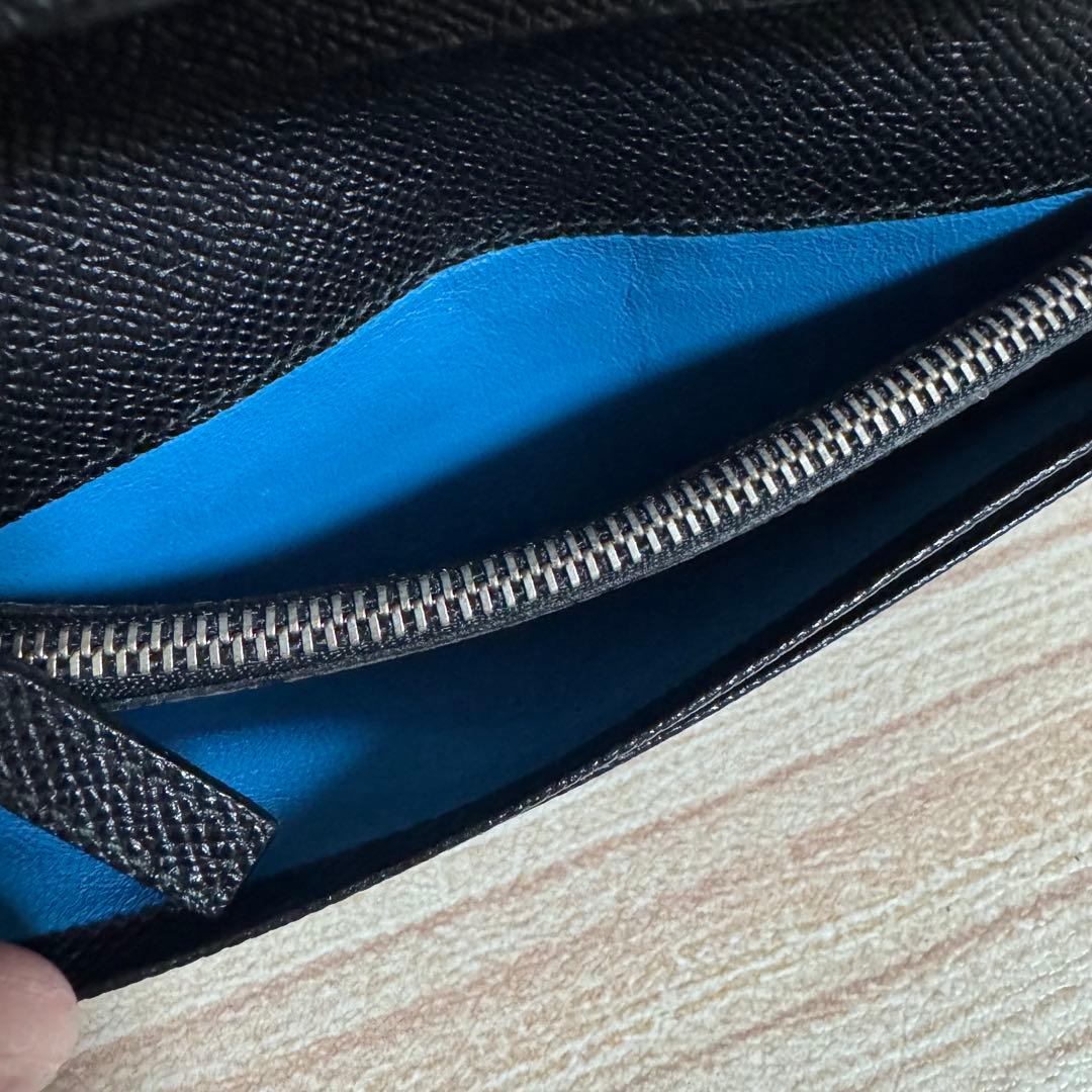 【ほぼ未使用】BVLGARI レザー 長財布 サークルロゴ ブラック ブルー