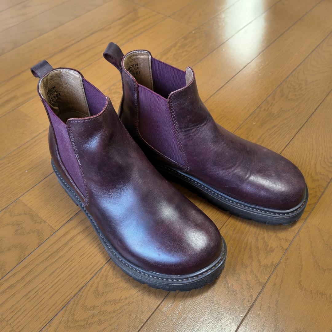 未使用品！ビルケンシュトック本革サイドゴアブーツ防水 24.5 バーガンディ