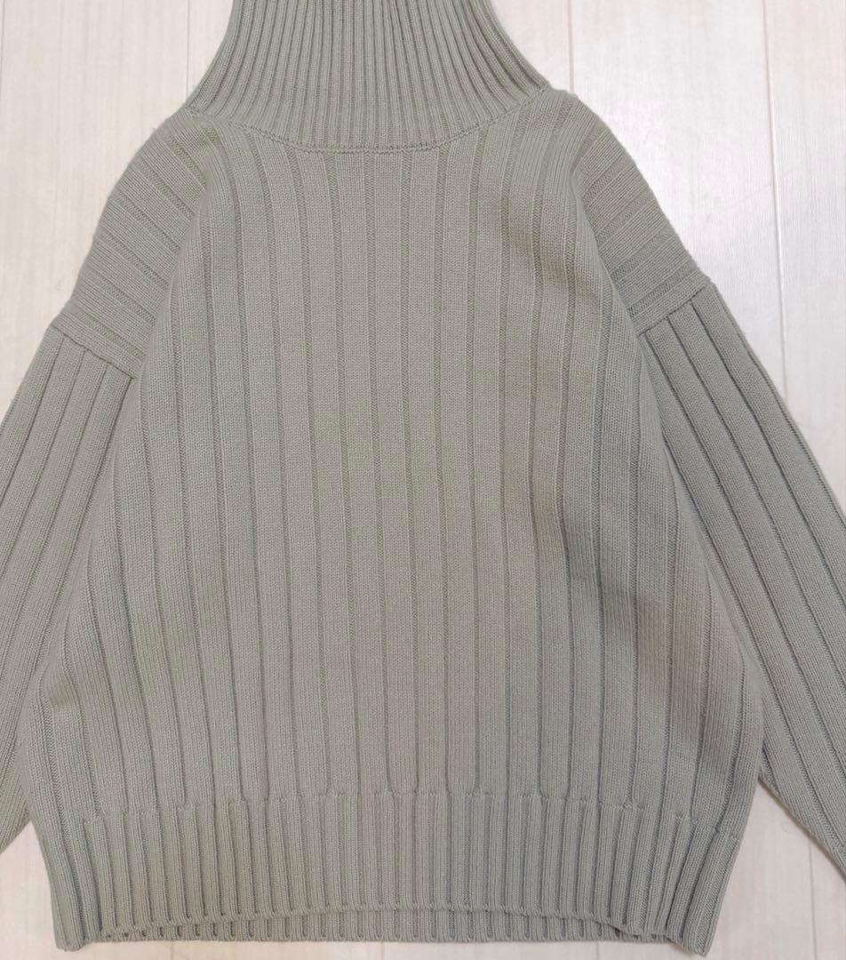 美品 ebure ローゲージカシミア ハイネックリブニットプルオーバー グリーン