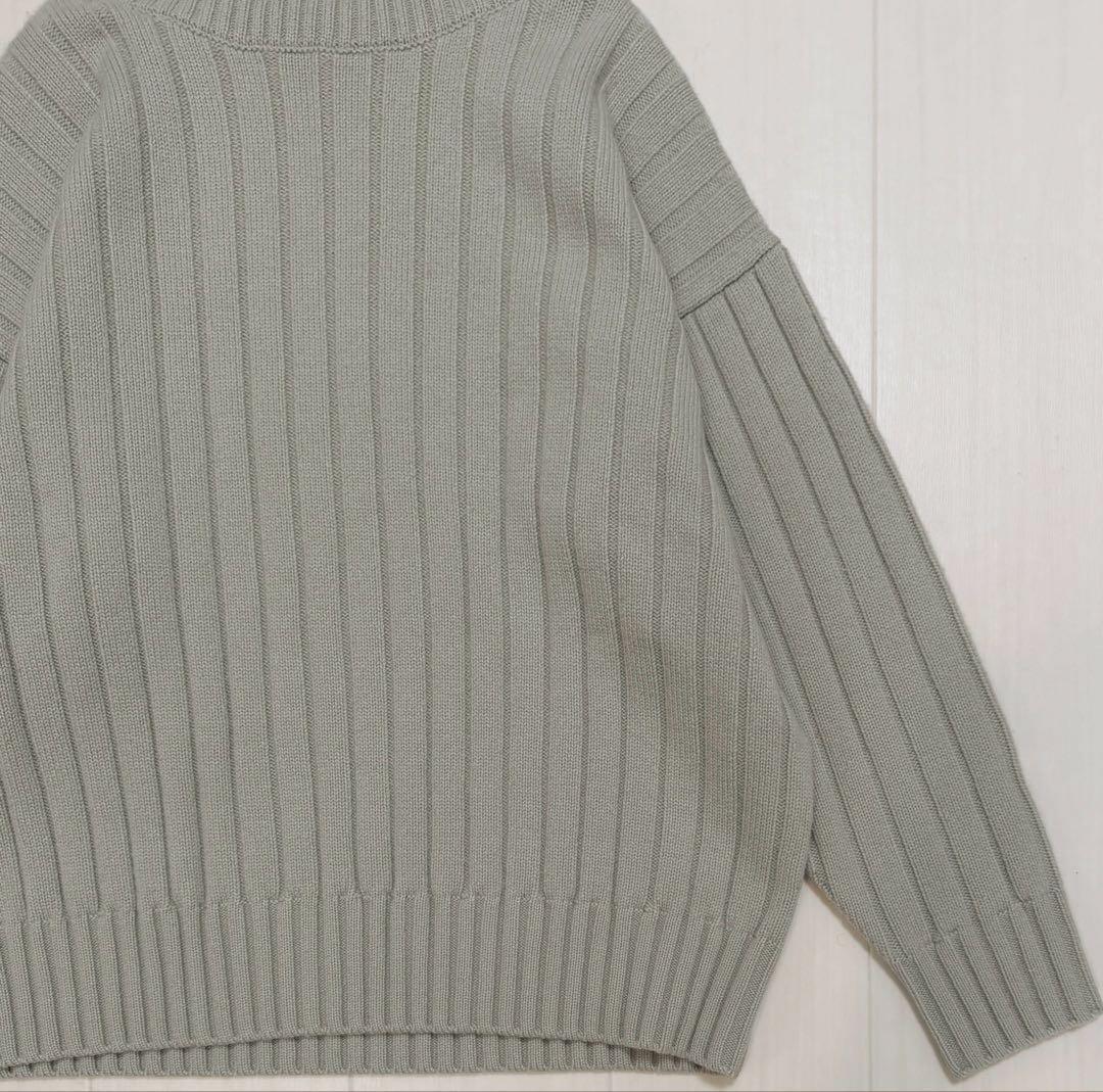 美品 ebure ローゲージカシミア ハイネックリブニットプルオーバー グリーン