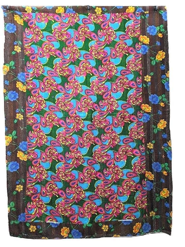 め*ん様 ヴィンテージ　ラリーキルト　グリーンブラウン