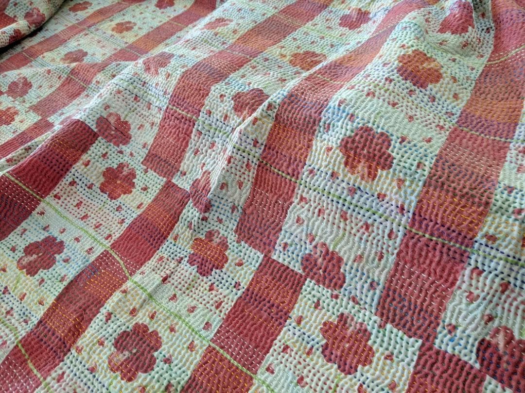 め*ん様 ヴィンテージ　ラリーキルト　グリーンブラウン