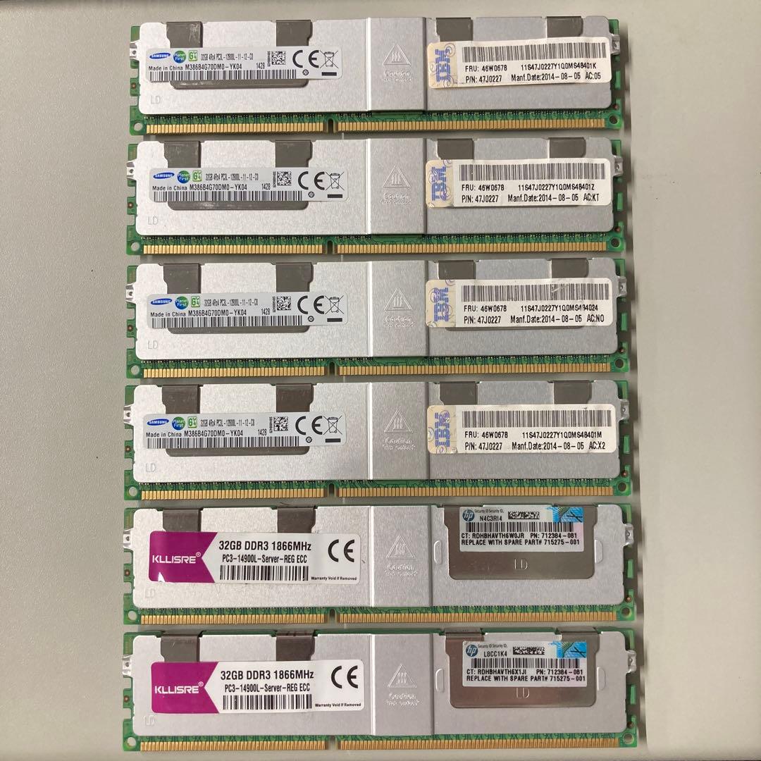 計192GB 32GBx6枚 サーバ用DDR3 Registeredメモリ