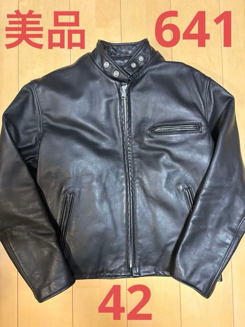 極美品 ボアライナー付 schott ショット 641 立襟黒革ライダース 42