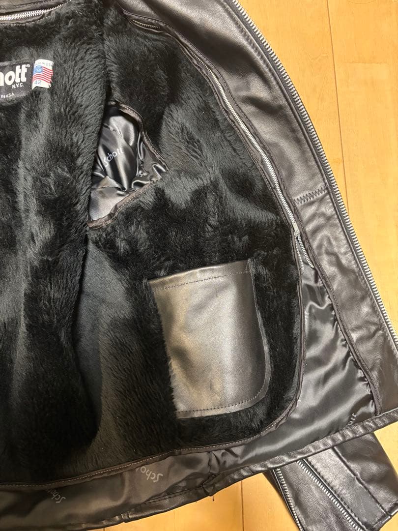 極美品 ボアライナー付 schott ショット 641 立襟黒革ライダース 42