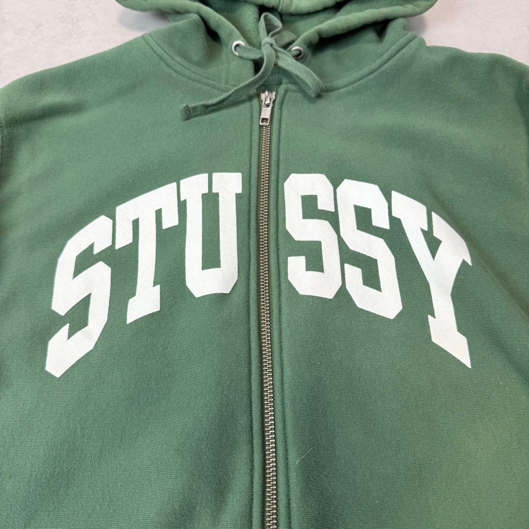 y2k STUSSY アーチロゴ ジップパーカー サンフェード グリーン L