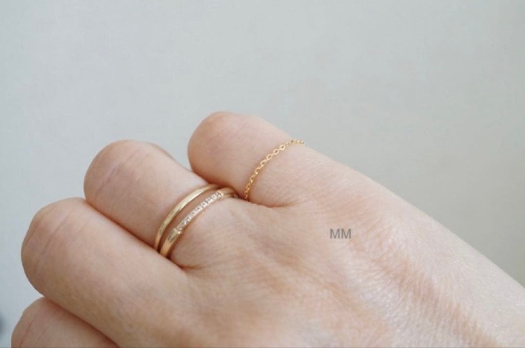 ぱん《K18》 新品 レイヤードリングとチェーンリング N7号