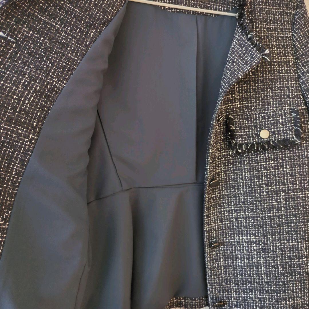 PLST プラステ ネイビー ツイード ジャケット ペプラム