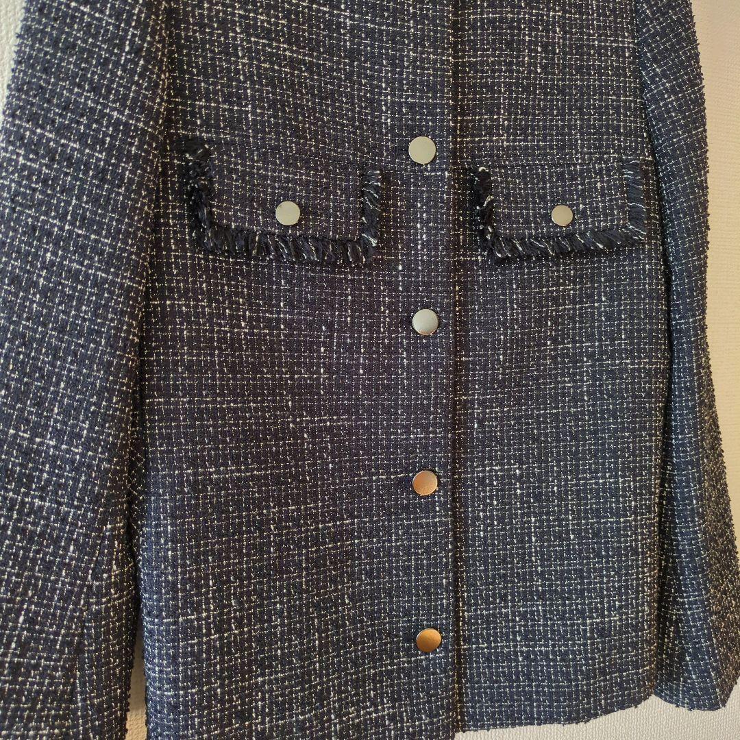 PLST プラステ ネイビー ツイード ジャケット ペプラム