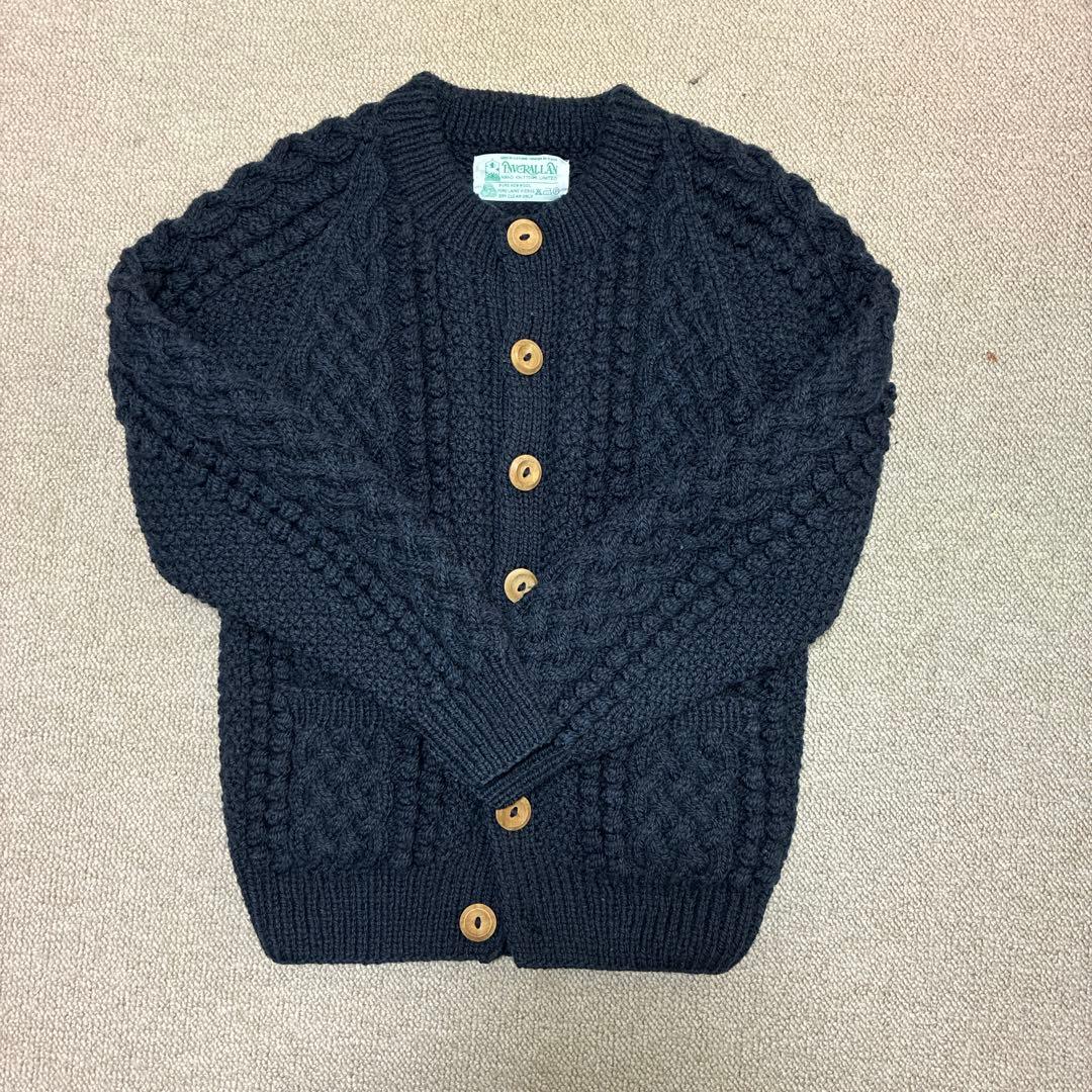Inverallan ダークネイビー ケーブル編みカーディガン