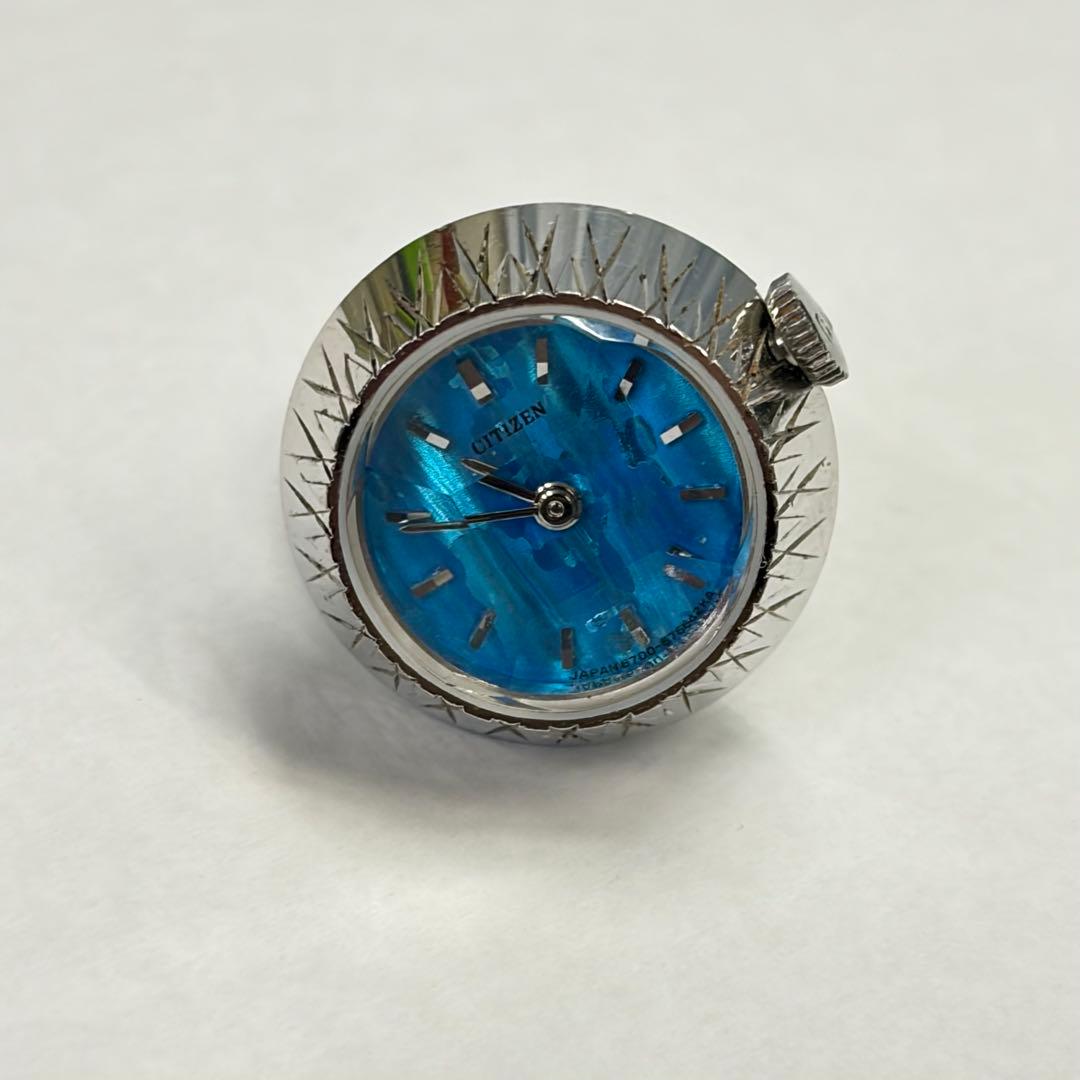 稼働 ヴィンテージ シチズン 青文字盤 カットガラス 手巻き リングウォッチ