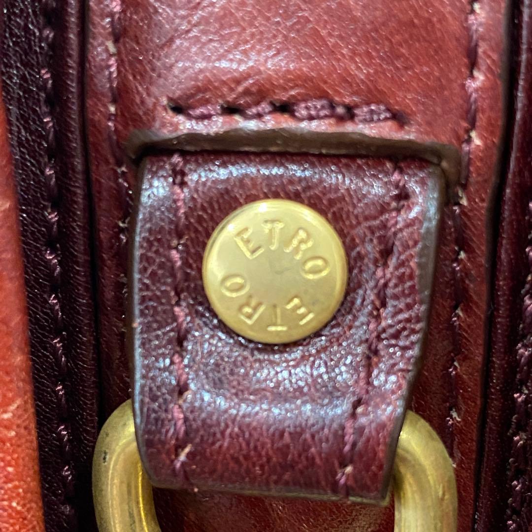 【ETRO】エトロ バーガンディ レザー ハンドバッグ