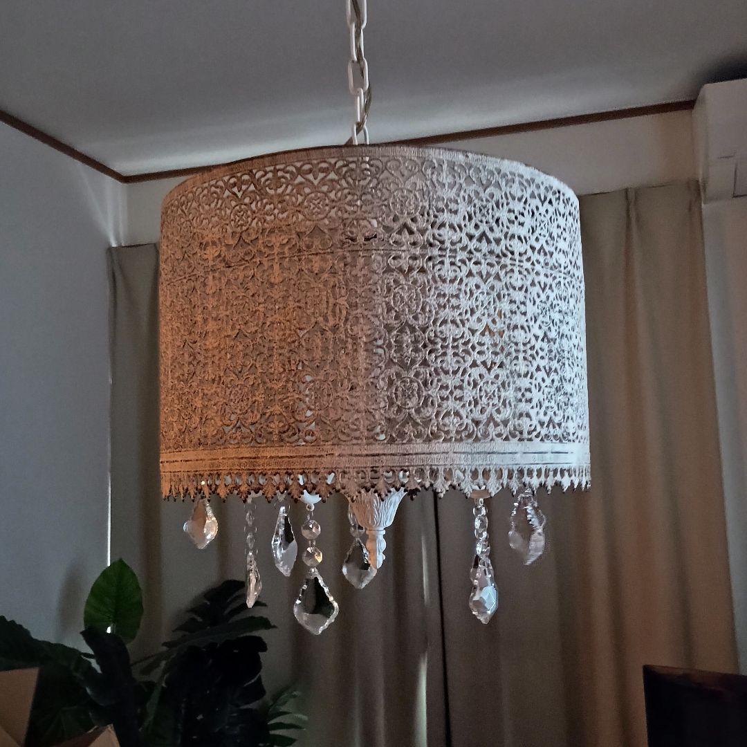 スチールシェード　シャンデリア　シャビーホワイト　5灯 LED電球付　モロッカン