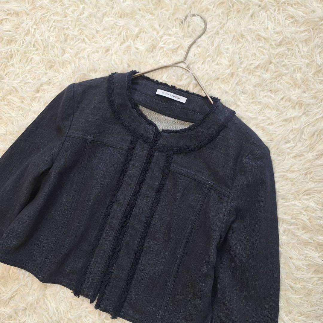 美品✨ FOXEY フォクシー 近年モデル デニムノーカラージャケット