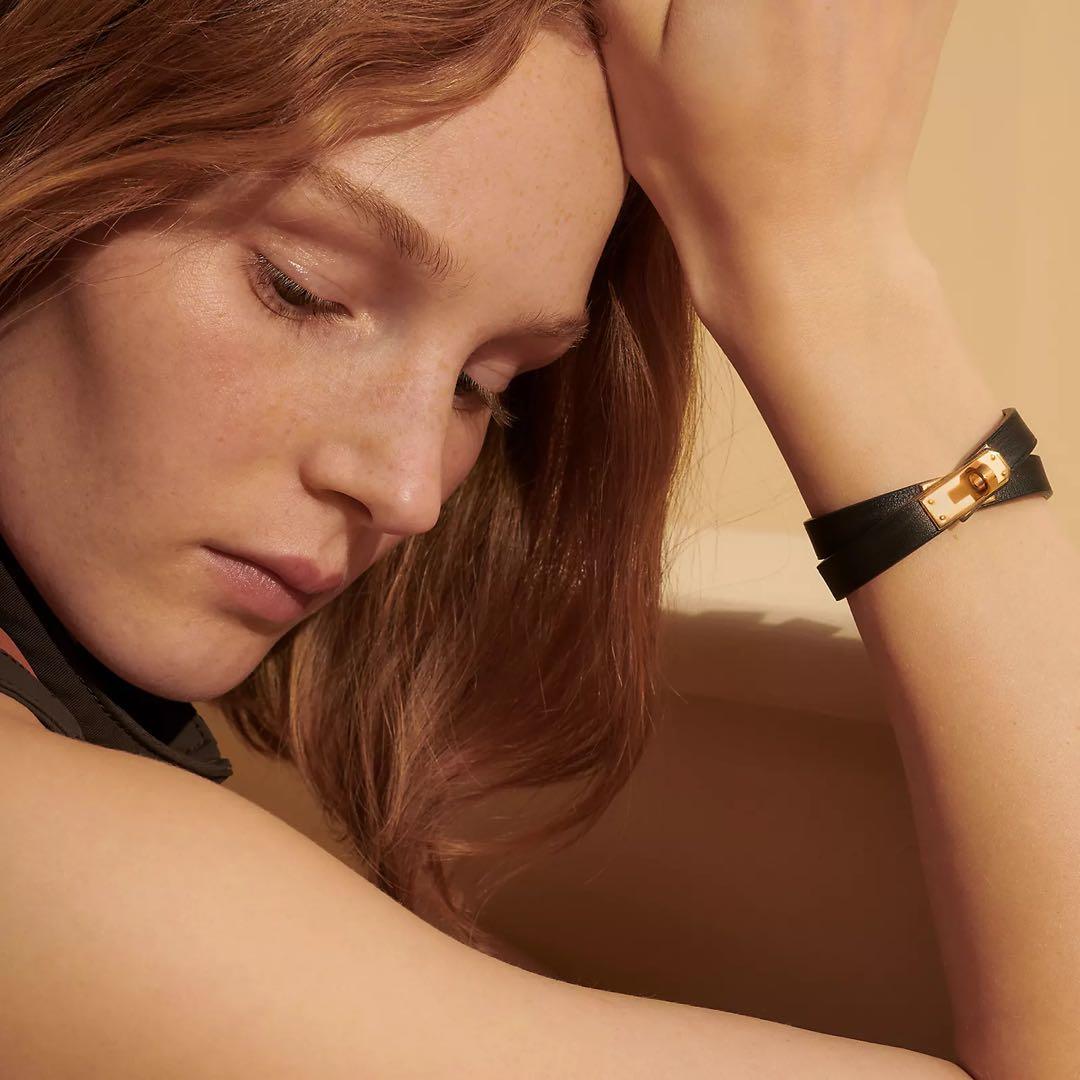 美品 エルメス レザーブレスレット ミニケリー エトゥープ ピンクゴールド T1