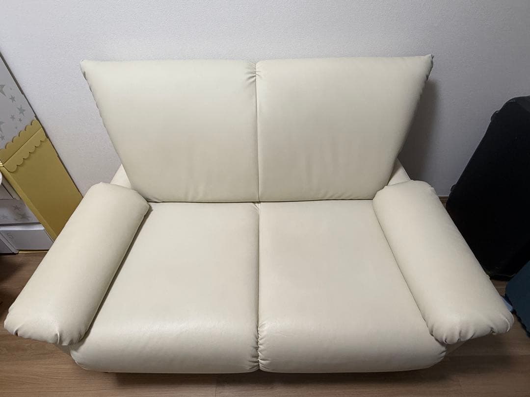 【国産品】アイボリー 2人掛けソファ