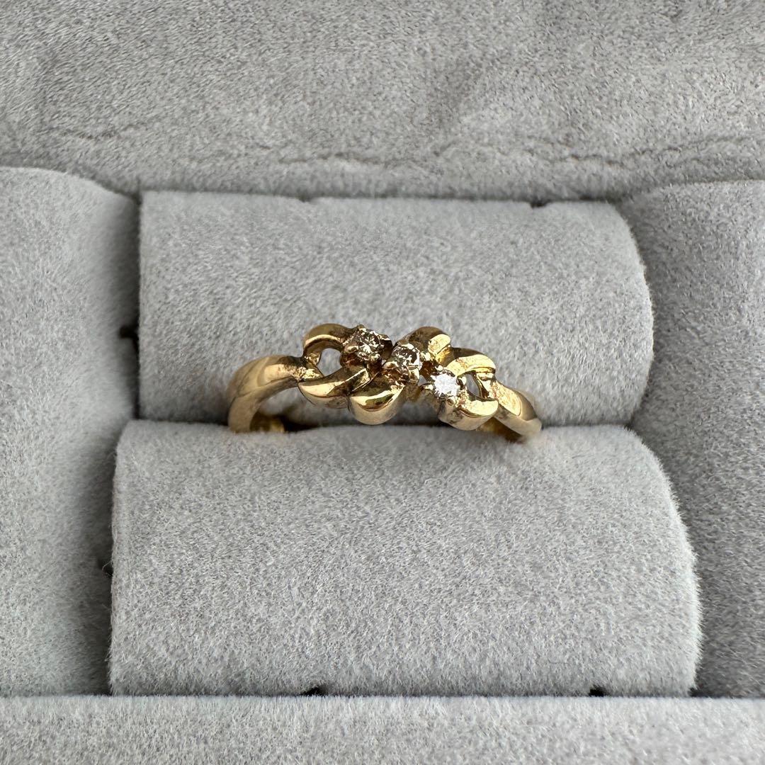 K18 ゴールド 編み込みデザインリング 0.07C