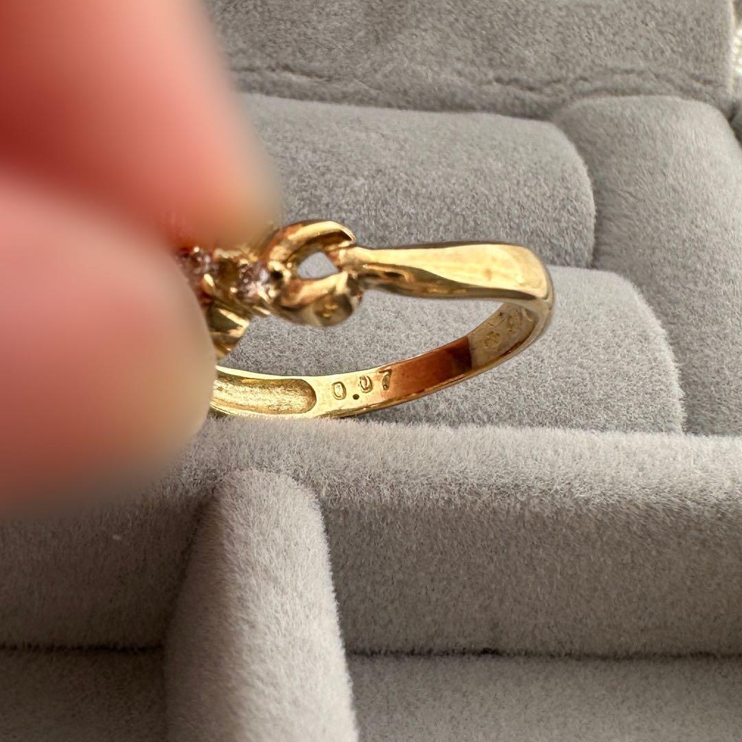 K18 ゴールド 編み込みデザインリング 0.07C