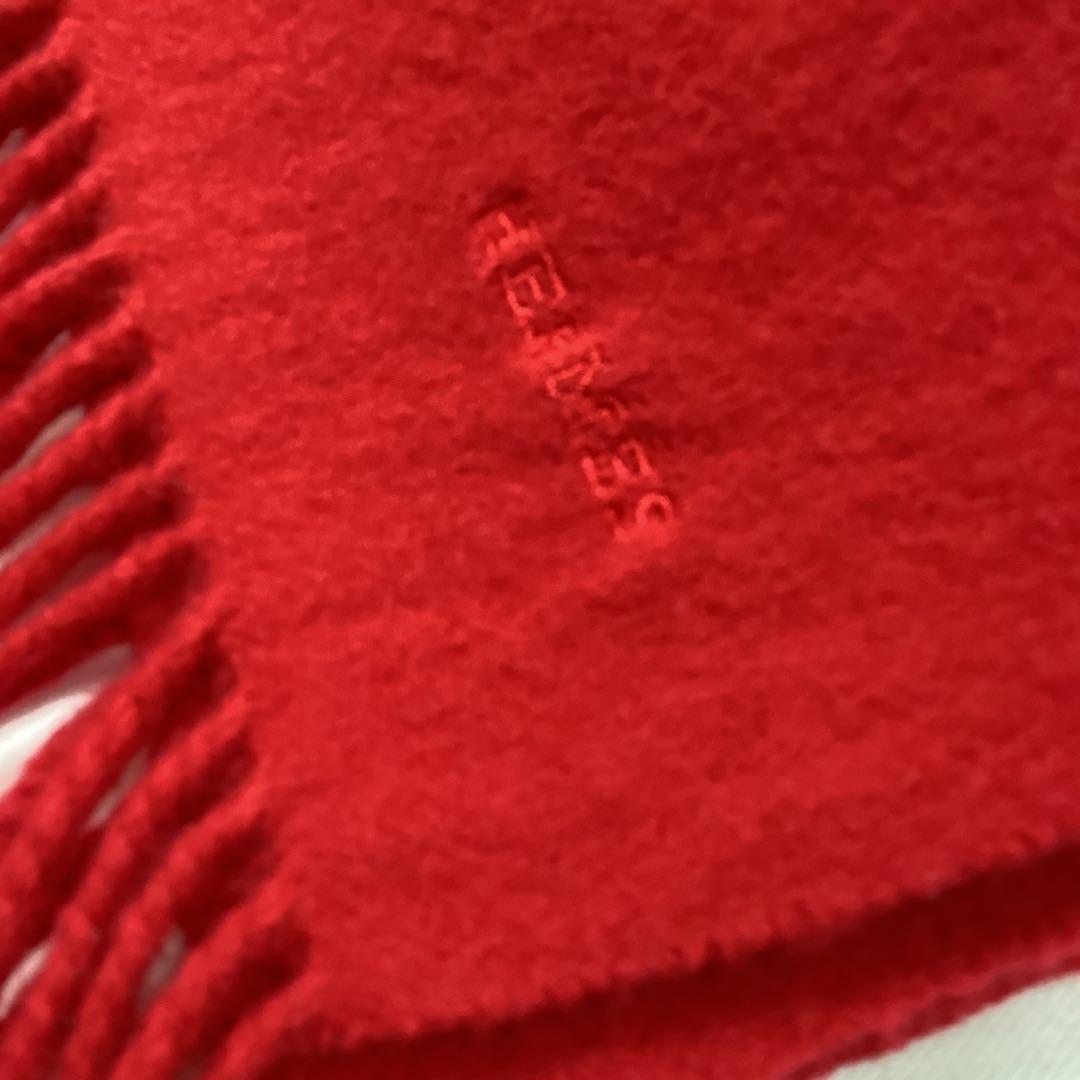 P エルメス　HERMES 赤 マフラー フリンジ付き