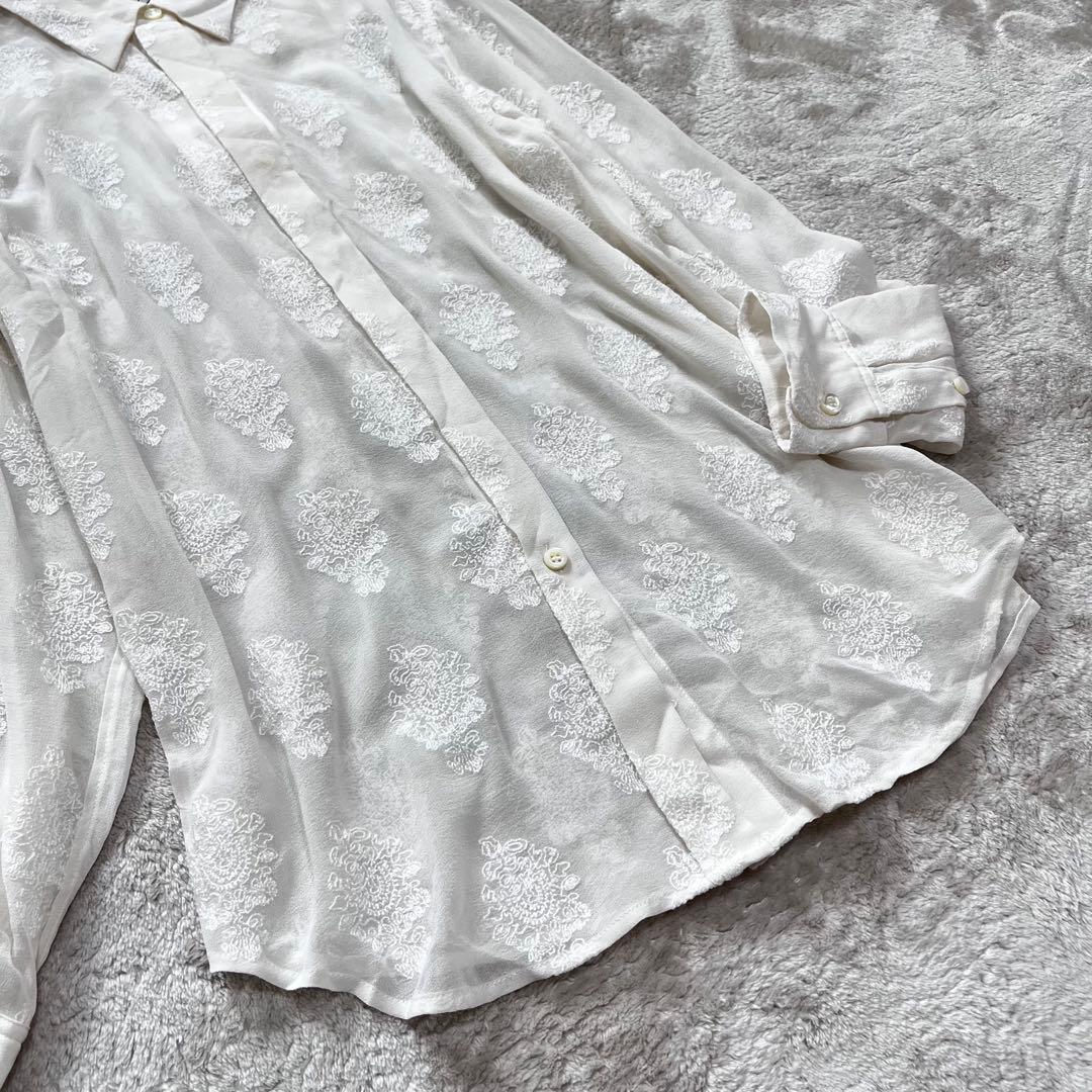 サンタ　　シルク100% シースルー　シアー　刺繍　ブラウス　白