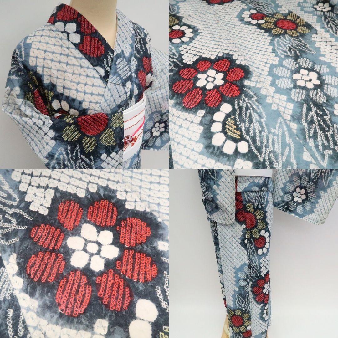 m1903＊有松鳴海絞り 夏着物 綿 手縫い仕立て 居敷当て付き 高級浴衣