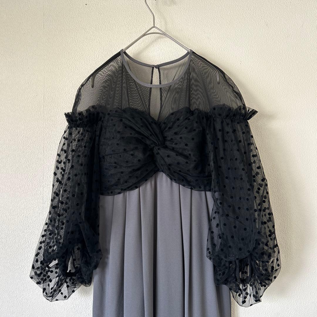 ANDRESD flocky dot dress グレー　S