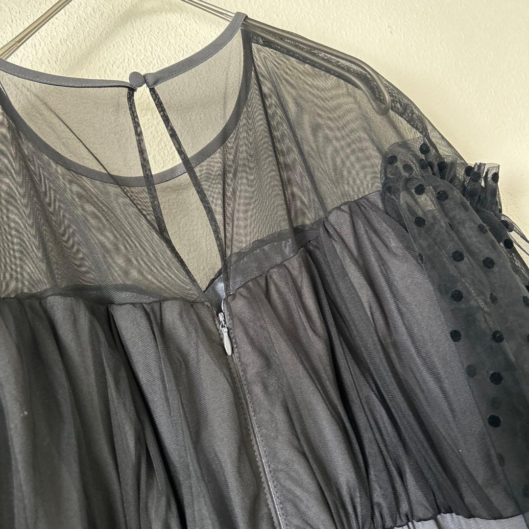 ANDRESD flocky dot dress グレー　S