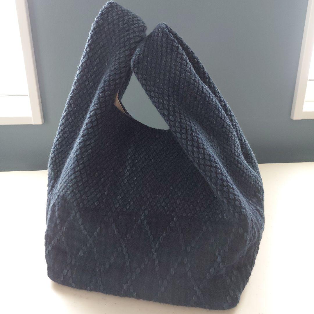 武州正藍染　手提げバッグ　小　二重刺子　濃紺