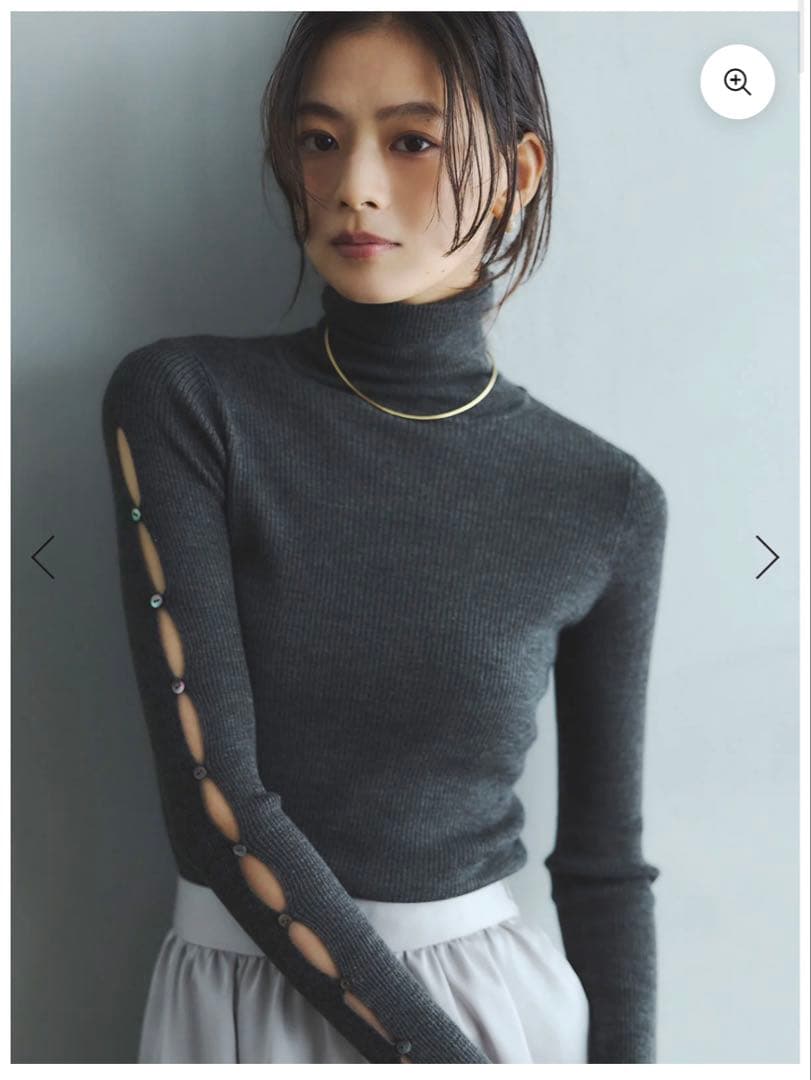 anuans スラッシュリブニットトップス グレー