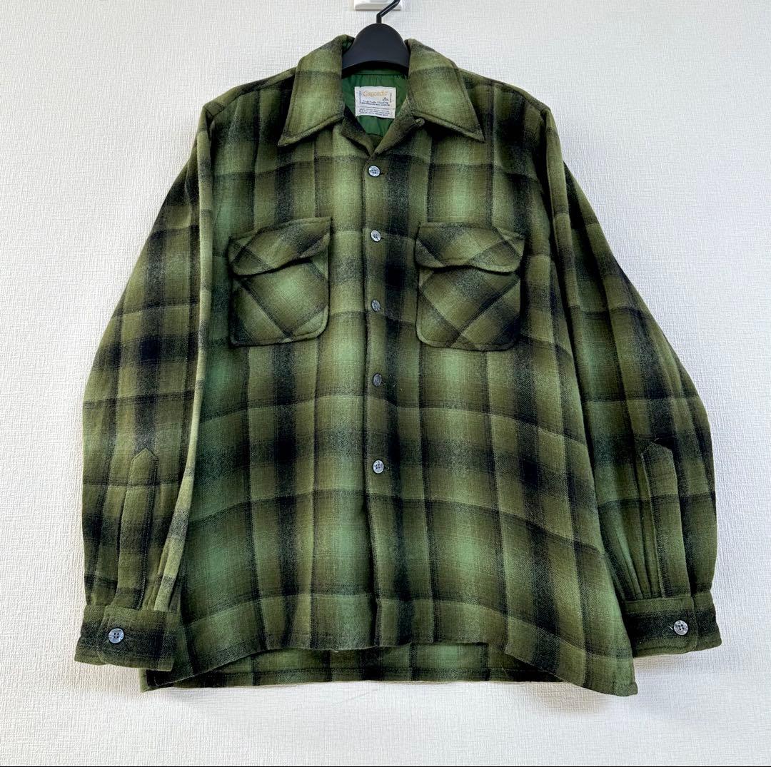 超超スペシャル 60s cascade オンブレ ウール シャツ M グリーン