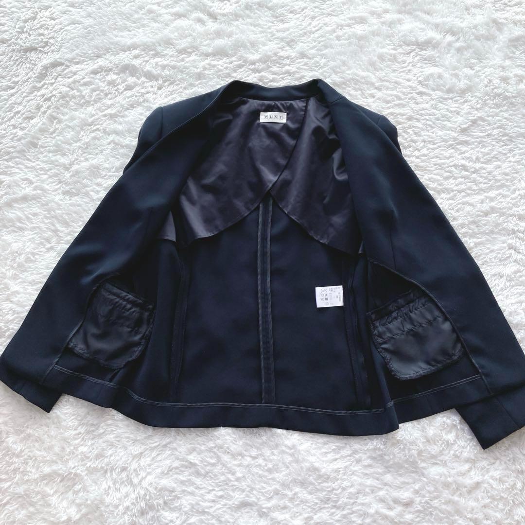 美品✨プラステ　パンツスーツ　ノーカラー　ネイビー　とろみ　手洗い可 Ｌ　大きめ