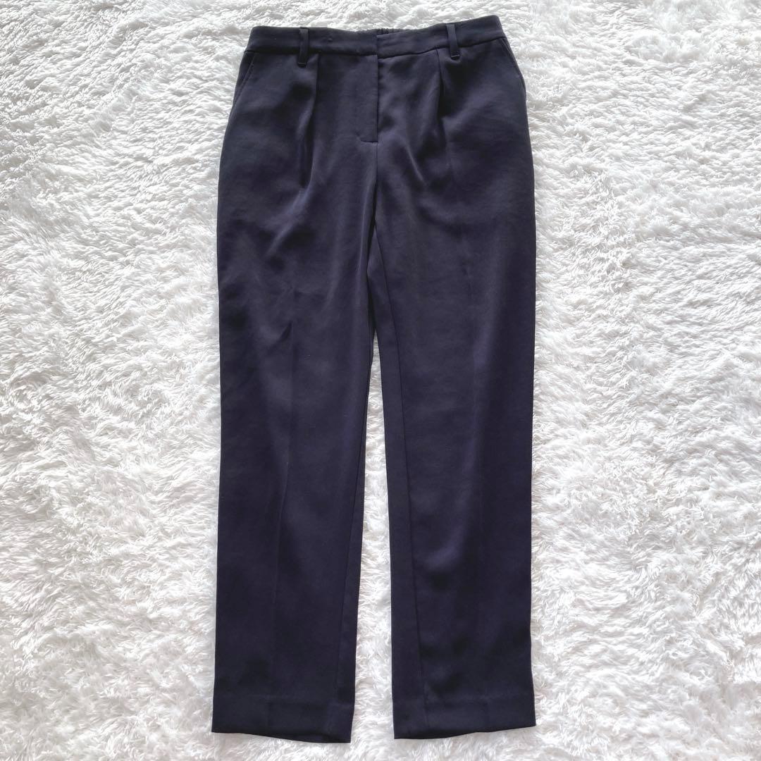 美品✨プラステ　パンツスーツ　ノーカラー　ネイビー　とろみ　手洗い可 Ｌ　大きめ