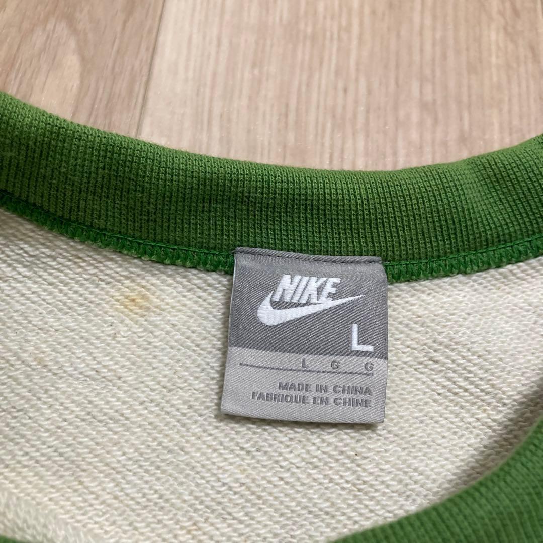 00s NIKE ゴツナイキロゴ刺繍ラグランスウェット 表記L 銀タグ　カマボコ