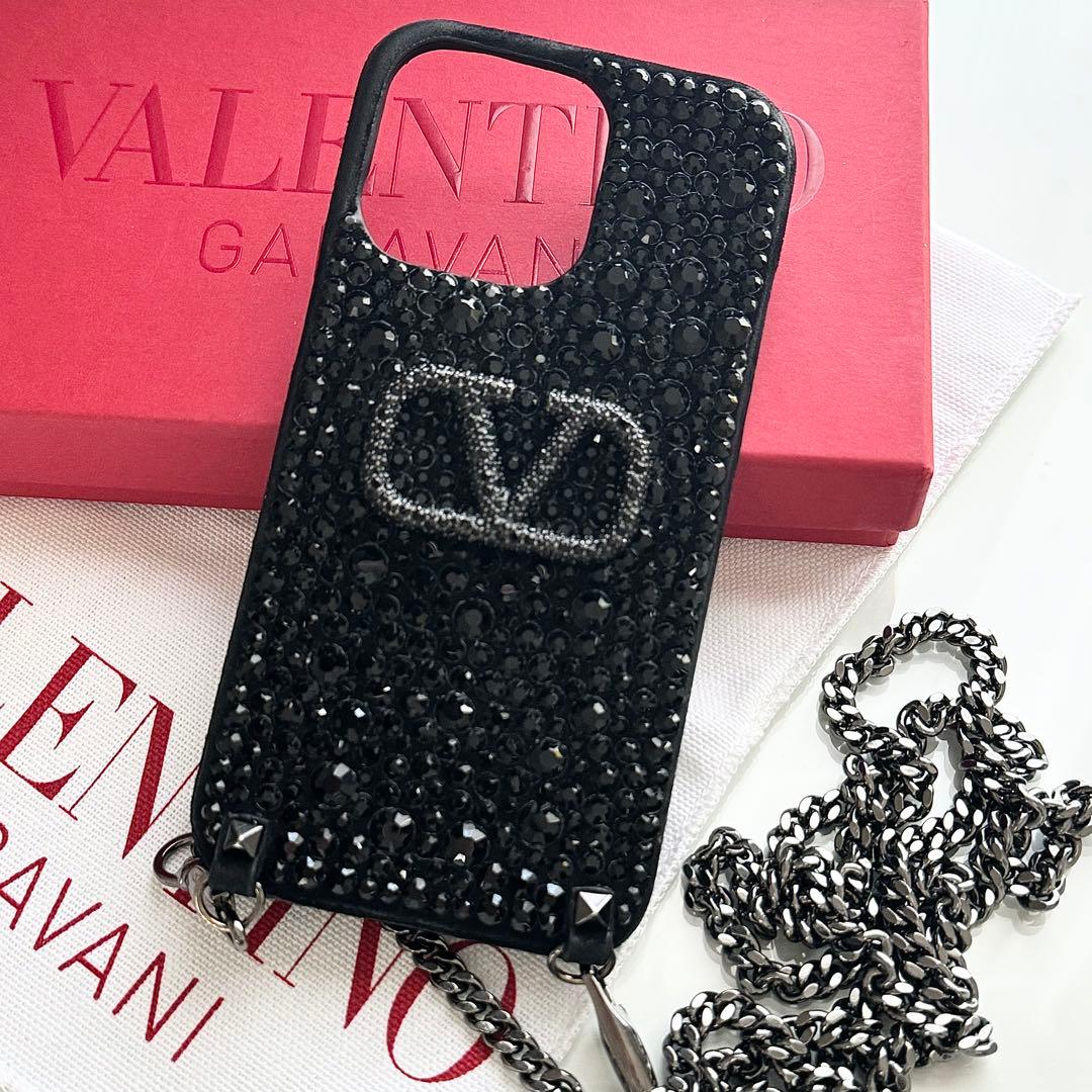 VALENTINO ビジュー ブラック iPhoneケース