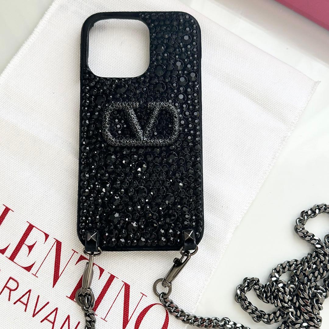 VALENTINO ビジュー ブラック iPhoneケース