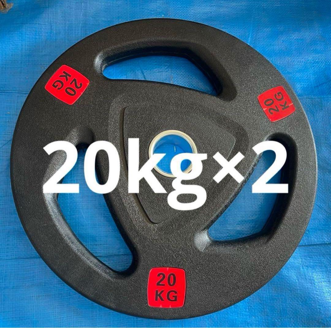新品 バーベルプレート 計20kg×2枚) ラバープレート シャフト直径50mm
